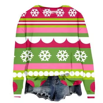 Женская модная рождественская принтованная толстовка с длинным рукавом и круглым вырезом XXXL