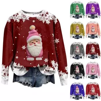 Женская модная рождественская принтованная толстовка с длинным рукавом и круглым вырезом L серый