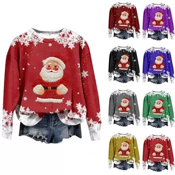 Женская модная рождественская принтованная толстовка с длинным рукавом и круглым вырезом XXL зелёный