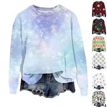 Женская модная рождественская принтованная толстовка с длинным рукавом и круглым вырезом XXL винный