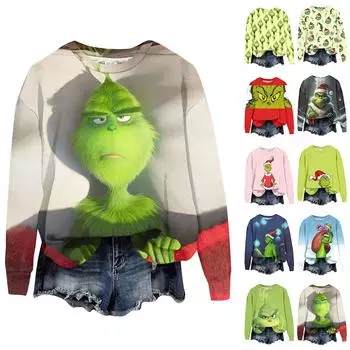 Женская модная рождественская принтованная толстовка с длинным рукавом и круглым вырезом M розовый