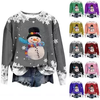 Женская модная рождественская принтованная толстовка с длинным рукавом и круглым вырезом L чёрный