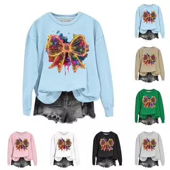 Женская модная рождественская принтованная толстовка с длинным рукавом и круглым вырезом XXXL чёрный