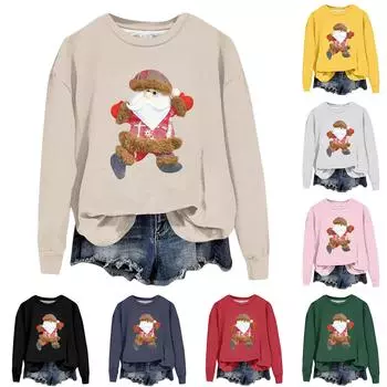 Женская модная рождественская свободная толстовка с длинным рукавом и круглым вырезом с мелким принтом L чёрный