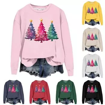 Женская модная рождественская свободная толстовка с длинным рукавом и круглым вырезом с мелким принтом M красный