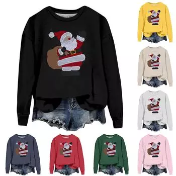 Женская модная рождественская свободная толстовка с длинным рукавом и круглым вырезом с мелким принтом XXXL розовый