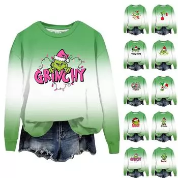 Женская модная рождественская свободная толстовка с длинным рукавом и круглым вырезом с мелким принтом M