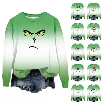 Женская модная рождественская свободная толстовка с длинным рукавом и круглым вырезом с мелким принтом XXXL