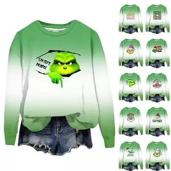 Женская модная рождественская свободная толстовка с длинным рукавом и круглым вырезом с мелким принтом M белый