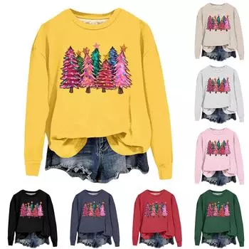 Женская модная рождественская свободная толстовка с длинным рукавом и круглым вырезом с мелким принтом XXL