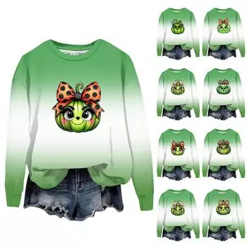 Женская модная рождественская свободная толстовка с длинным рукавом и круглым вырезом с мелким принтом XXXL