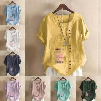 Женская модная розовая футболка с круглым вырезом и коротким рукавом с газетным принтом, повседневная рубашка из хлопка и льна с графическим принтом, свободная летняя блузка для отдыха, топы S розовый