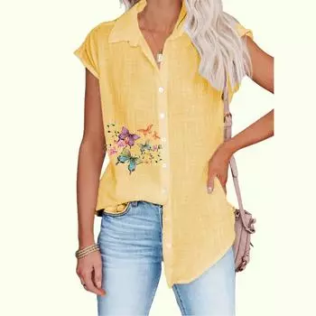 Женская модная рубашка без рукавов с принтом, повседневная, тонкая, с принтом, женская блузка на пуговицах S белый