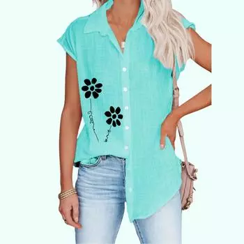 Женская модная рубашка без рукавов с принтом, повседневная, тонкая, с принтом, женская блузка на пуговицах S белый