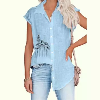 Женская модная рубашка без рукавов с принтом, повседневная, тонкая, с принтом, женская блузка на пуговицах S белый