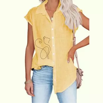 Женская модная рубашка без рукавов с принтом, повседневная, тонкая, с принтом, женская блузка на пуговицах S белый