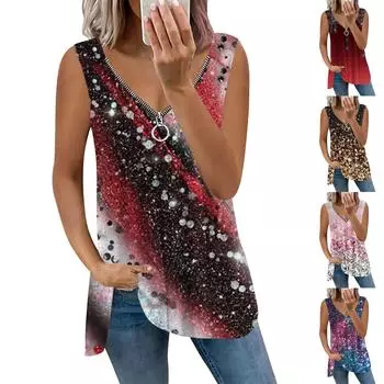 Женская модная рубашка без рукавов с v-образным вырезом и принтом, повседневная блузка с открытыми плечами XXL синий