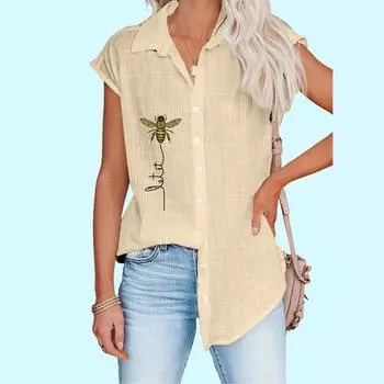 Женская модная рубашка без рукавов весна/лето повседневный топ с принтом женская тонкая блузка на пуговицах S белый