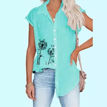 Женская модная рубашка без рукавов весна/лето повседневный топ с принтом женская тонкая блузка на пуговицах S белый