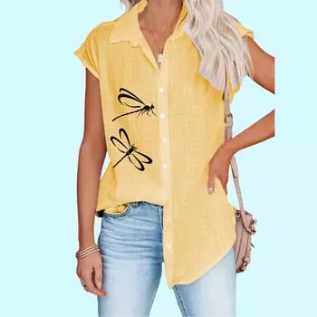 Женская модная рубашка без рукавов весна/лето повседневный топ с принтом женская тонкая блузка на пуговицах S белый