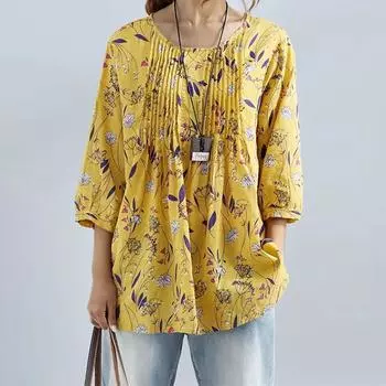 Женская модная рубашка больших размеров с цветочным принтом и рукавами 3/4, свободная рубашка в стиле ретро, женская блузка, топы XXXXXL зелёный