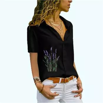 Женская модная рубашка на пуговицах, летняя блузка с коротким рукавом и цветочным принтом, повседневный шифоновый топ S белый