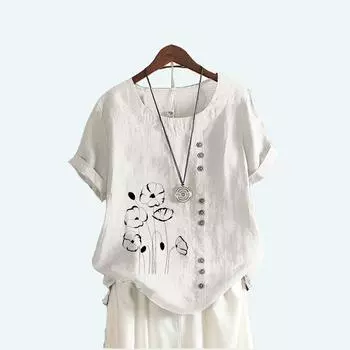 Женская модная рубашка с цветочным принтом, летняя повседневная рубашка с круглым вырезом и коротким рукавом, женская футболка, свободные блузки больших размеров S коричневый