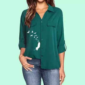 Женская модная рубашка с цветочным принтом, отложным воротником, длинными рукавами и карманом, повседневная блузка на весну/лето S белый