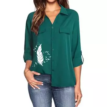 Женская модная рубашка с цветочным принтом, отложным воротником, длинными рукавами и карманом, повседневная блузка на весну/лето S белый