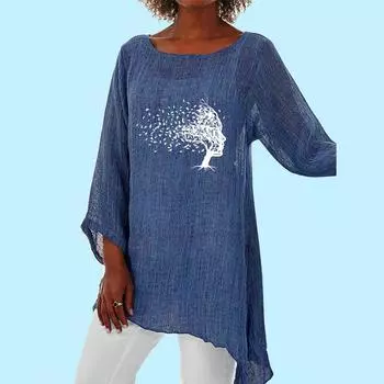 Женская модная рубашка с длинным рукавом 3/4, женская весна-лето, повседневная рубашка с тонким верхом и принтом, свободная рубашка с круглым воротником S белый