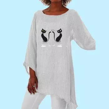 Женская модная рубашка с длинным рукавом 3/4, женская весна-лето, повседневная рубашка с тонким верхом и принтом, свободная рубашка с круглым воротником S белый