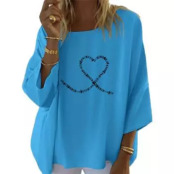 Женская модная рубашка с длинным рукавом 3/4 с принтом, женская весенне-осенняя верхняя одежда с круглым вырезом, женские повседневные свободные блузки S