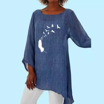 Женская модная рубашка с длинным рукавом 3/4, женская весна-лето, повседневная рубашка с тонким верхом и принтом, свободная рубашка с круглым воротником S белый