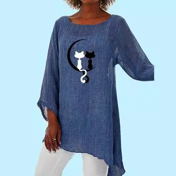 Женская модная рубашка с длинным рукавом 3/4, женская весна-лето, повседневная рубашка с тонким верхом и принтом, свободная рубашка с круглым воротником S белый