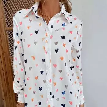Женская модная рубашка с длинным рукавом и принтом в виде бабочки, женская рубашка с лацканами S