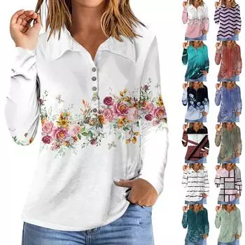 Женская модная рубашка с длинным рукавом в стиле ретро с отворотом и пуговицами, пуловер, футболка L