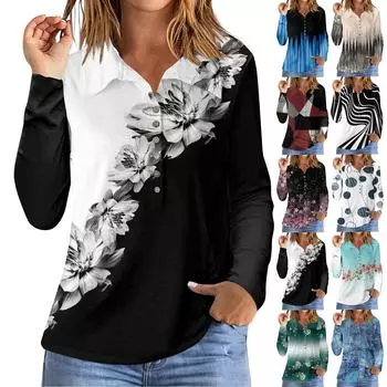 Женская модная рубашка с длинным рукавом в стиле ретро с отворотом и пуговицами, пуловер, футболка L чёрный