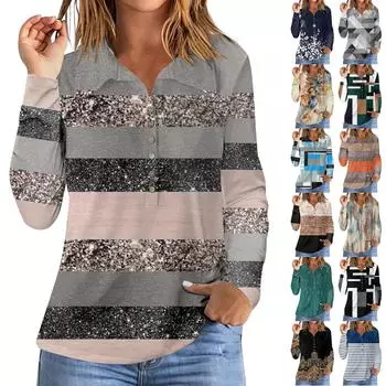 Женская модная рубашка с длинным рукавом в стиле ретро с отворотом и пуговицами, пуловер, футболка L чёрный