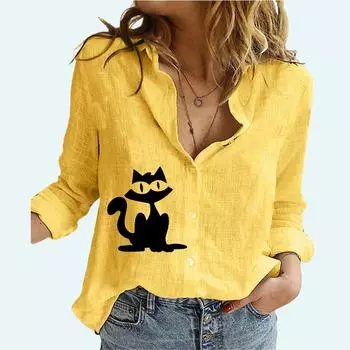 Женская модная рубашка с длинным рукавом, весна-лето, тонкий хлопковый льняной топ, женская повседневная блузка с принтом S белый