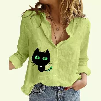 Женская модная рубашка с длинным рукавом, весна-осень, хлопковый льняной топ, женская летняя повседневная блузка с принтом S белый