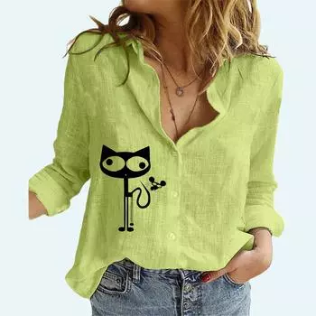 Женская модная рубашка с длинным рукавом, весна-лето, тонкий хлопковый льняной топ, женская повседневная блузка с принтом S белый