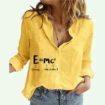 Женская модная рубашка с длинными рукавами и буквенным принтом, женская льняная блузка, женский летний и осенний повседневный топ на пуговицах S белый