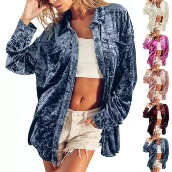 Женская модная рубашка с длинными рукавами и лацканами S чёрный