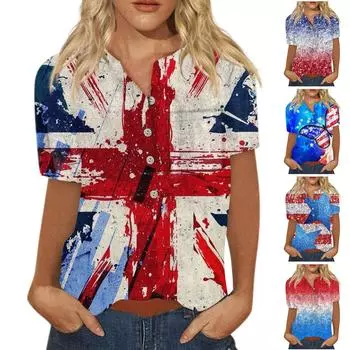 Женская модная рубашка с коротким рукавом с принтом на пуговицах на груди и кармане XXXL