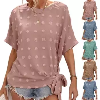 Женская модная рубашка с круглым вырезом и коротким рукавом S синий