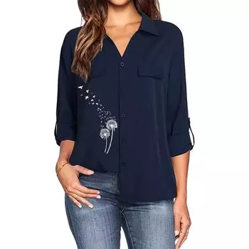 Женская модная рубашка с принтом и карманом, весна/лето, отложной воротник, длинный рукав, блузка S белый