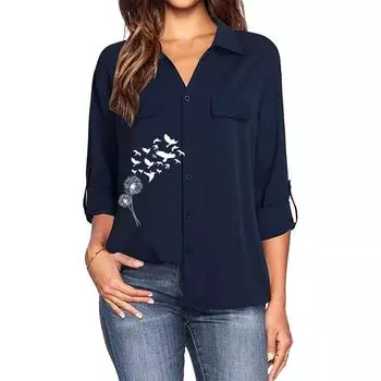 Женская модная рубашка с принтом и карманом, весна/лето, отложной воротник, длинный рукав, блузка S белый