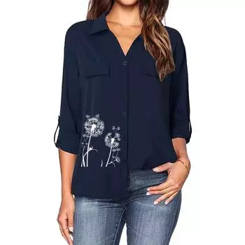 Женская модная рубашка с принтом и карманом, весна/лето, отложной воротник, длинный рукав, блузка S белый