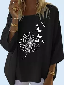 Женская модная рубашка с принтом, круглый воротник 3/4 с длинным рукавом, женский повседневный пуловер, свободные блузки S