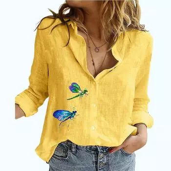 Женская модная рубашка с принтом, повседневный хлопковый льняной топ с длинными рукавами, женская свободная блузка больших размеров на пуговицах S белый